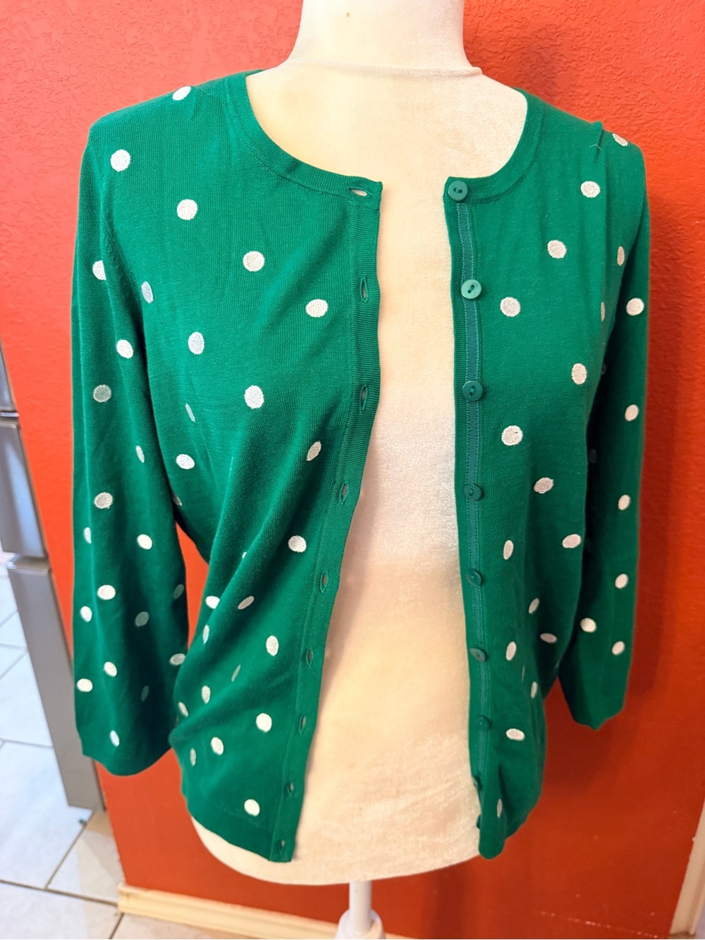 Talbots Oprah Magazine Collection Green Polka Dot Cardigan NWT SMALL